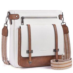 Womens Crossbody Bag Multi Pocket Vegan Leather Shoulder Purse Adjustable Strap